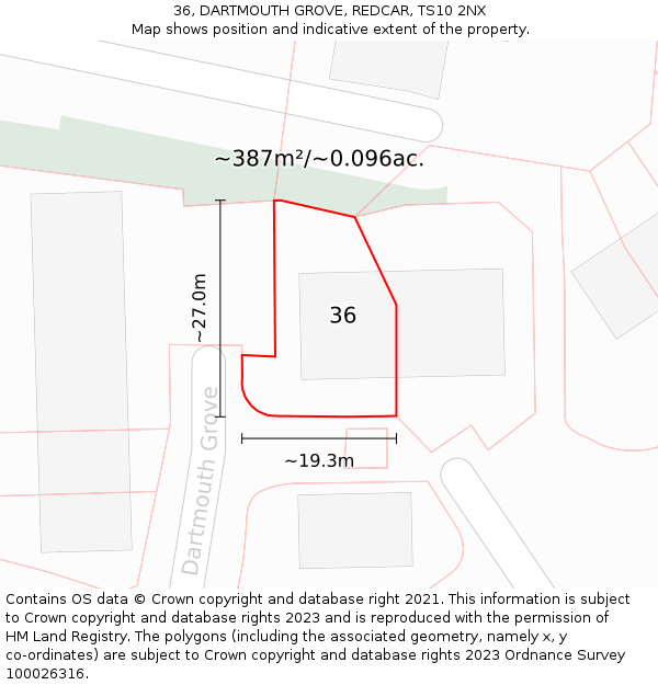 36, DARTMOUTH GROVE, REDCAR, TS10 2NX: Plot and title map