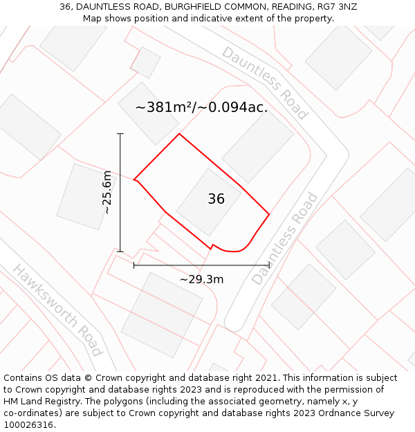 36, DAUNTLESS ROAD, BURGHFIELD COMMON, READING, RG7 3NZ: Plot and title map