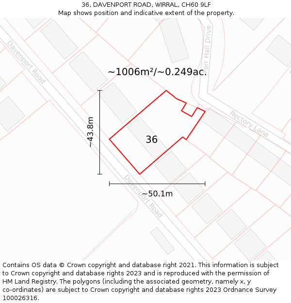 36, DAVENPORT ROAD, WIRRAL, CH60 9LF: Plot and title map