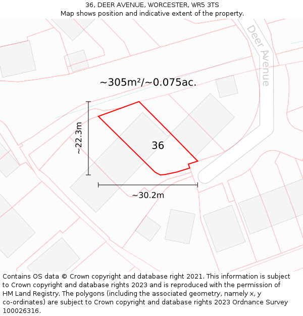 36, DEER AVENUE, WORCESTER, WR5 3TS: Plot and title map