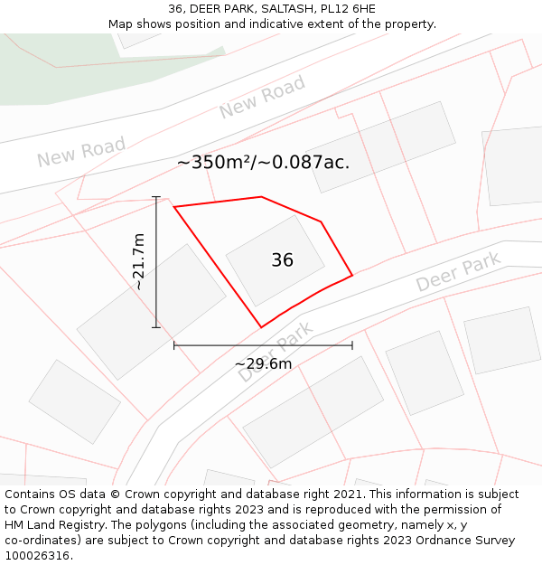 36, DEER PARK, SALTASH, PL12 6HE: Plot and title map