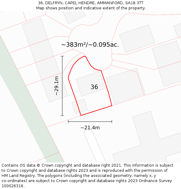 36, DELFRYN, CAPEL HENDRE, AMMANFORD, SA18 3TT: Plot and title map