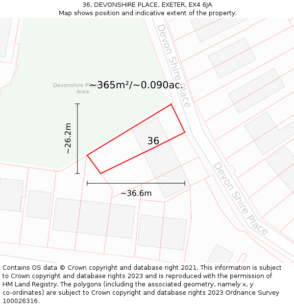36, DEVONSHIRE PLACE, EXETER, EX4 6JA: Plot and title map