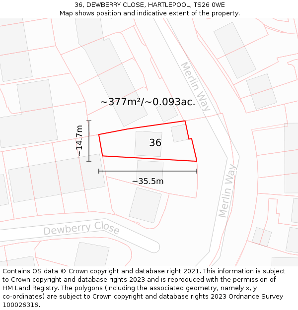 36, DEWBERRY CLOSE, HARTLEPOOL, TS26 0WE: Plot and title map