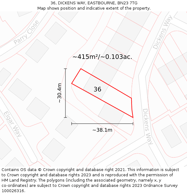 36, DICKENS WAY, EASTBOURNE, BN23 7TG: Plot and title map