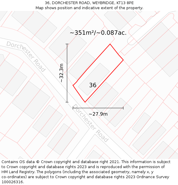 36, DORCHESTER ROAD, WEYBRIDGE, KT13 8PE: Plot and title map