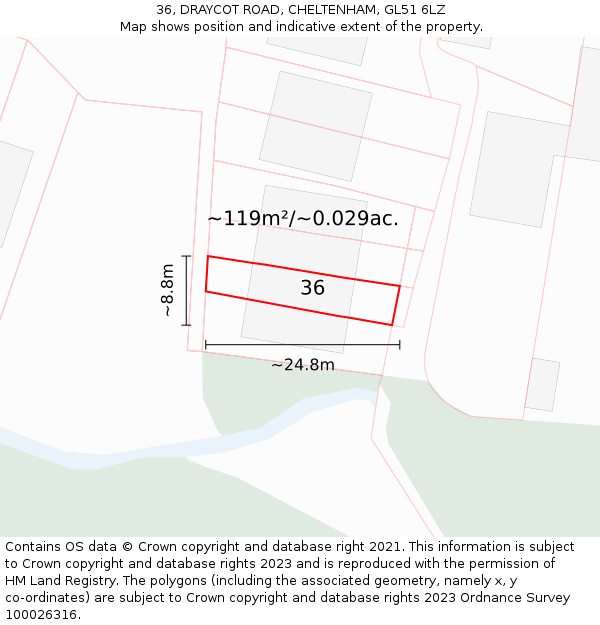 36, DRAYCOT ROAD, CHELTENHAM, GL51 6LZ: Plot and title map