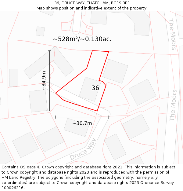 36, DRUCE WAY, THATCHAM, RG19 3PF: Plot and title map