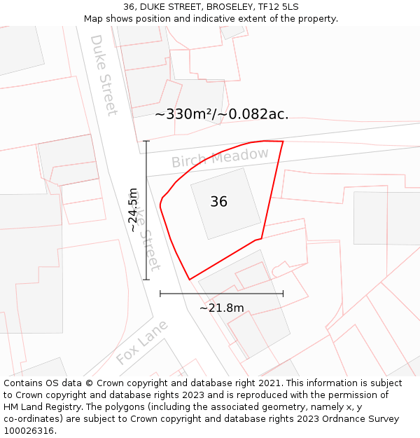 36, DUKE STREET, BROSELEY, TF12 5LS: Plot and title map