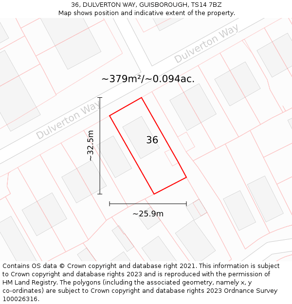 36, DULVERTON WAY, GUISBOROUGH, TS14 7BZ: Plot and title map