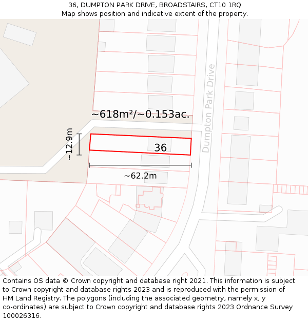 36, DUMPTON PARK DRIVE, BROADSTAIRS, CT10 1RQ: Plot and title map