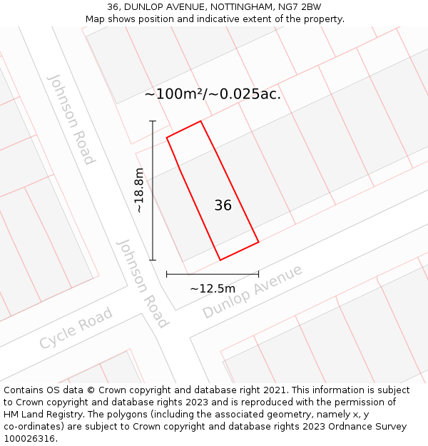 36, DUNLOP AVENUE, NOTTINGHAM, NG7 2BW: Plot and title map