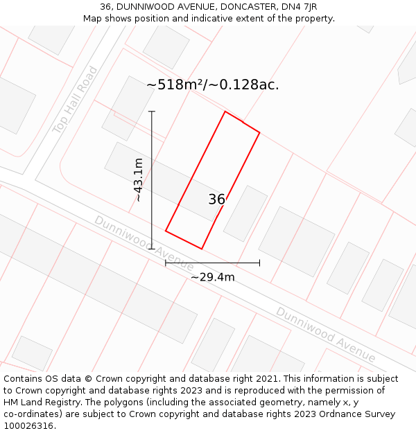 36, DUNNIWOOD AVENUE, DONCASTER, DN4 7JR: Plot and title map