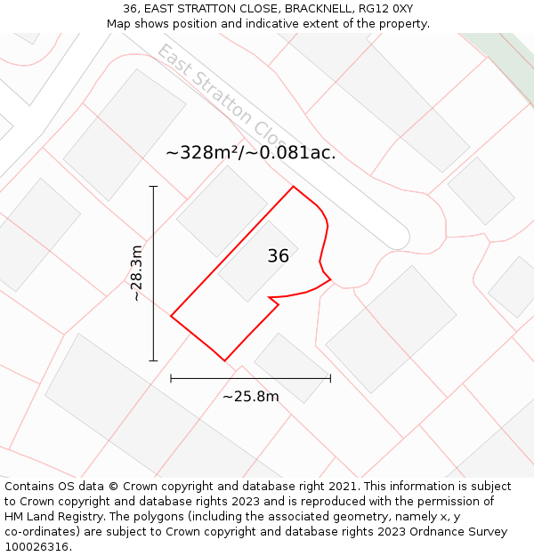 36, EAST STRATTON CLOSE, BRACKNELL, RG12 0XY: Plot and title map