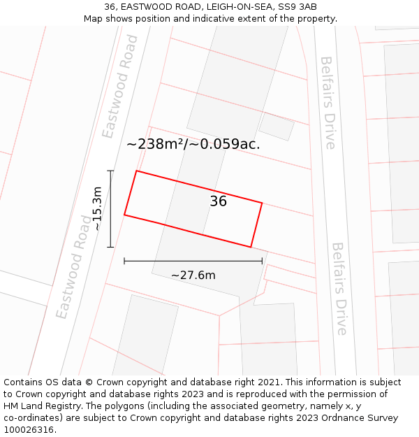 36, EASTWOOD ROAD, LEIGH-ON-SEA, SS9 3AB: Plot and title map