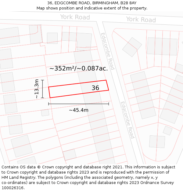 36, EDGCOMBE ROAD, BIRMINGHAM, B28 8AY: Plot and title map