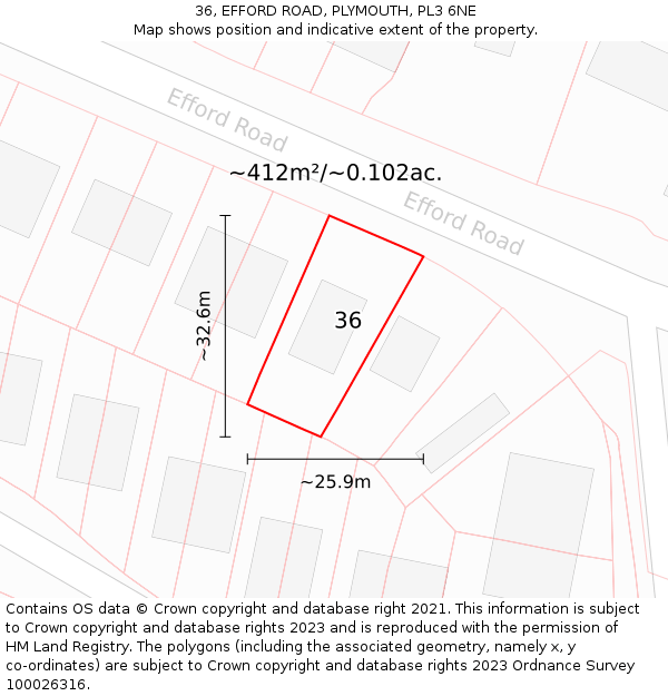 36, EFFORD ROAD, PLYMOUTH, PL3 6NE: Plot and title map