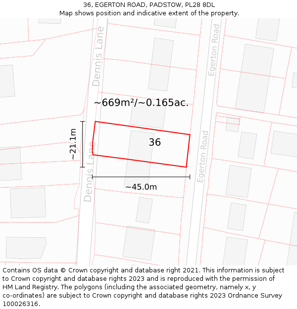 36, EGERTON ROAD, PADSTOW, PL28 8DL: Plot and title map