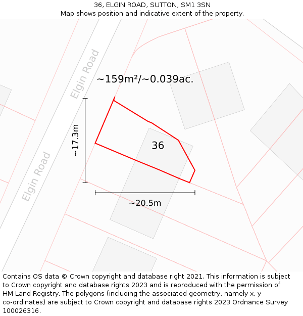 36, ELGIN ROAD, SUTTON, SM1 3SN: Plot and title map