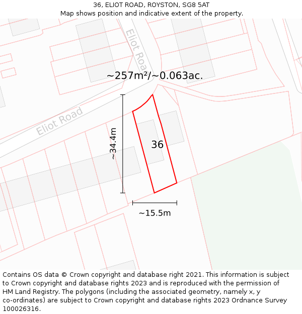 36, ELIOT ROAD, ROYSTON, SG8 5AT: Plot and title map