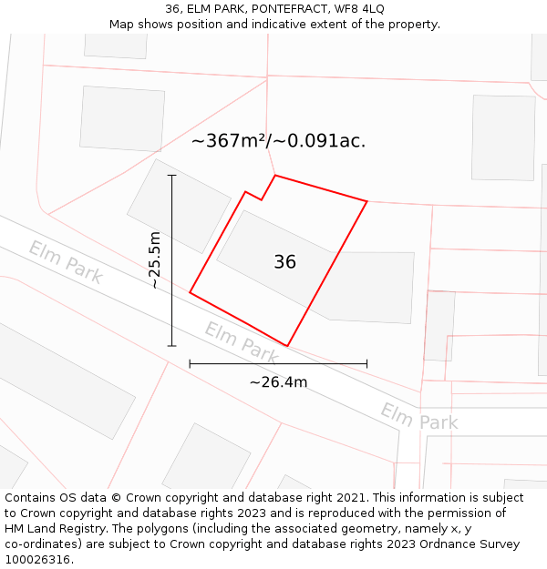 36, ELM PARK, PONTEFRACT, WF8 4LQ: Plot and title map