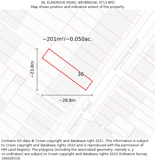 36, ELMGROVE ROAD, WEYBRIDGE, KT13 8PD: Plot and title map