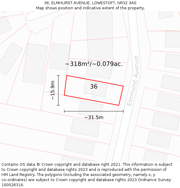 36, ELMHURST AVENUE, LOWESTOFT, NR32 3AS: Plot and title map