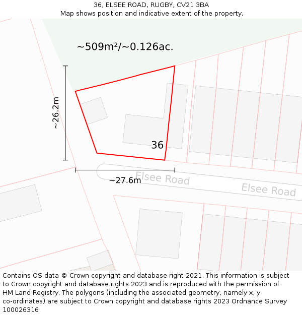 36, ELSEE ROAD, RUGBY, CV21 3BA: Plot and title map