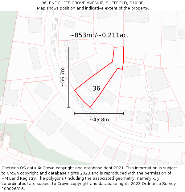 36, ENDCLIFFE GROVE AVENUE, SHEFFIELD, S10 3EJ: Plot and title map