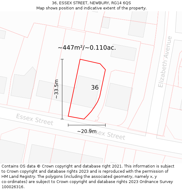 36, ESSEX STREET, NEWBURY, RG14 6QS: Plot and title map