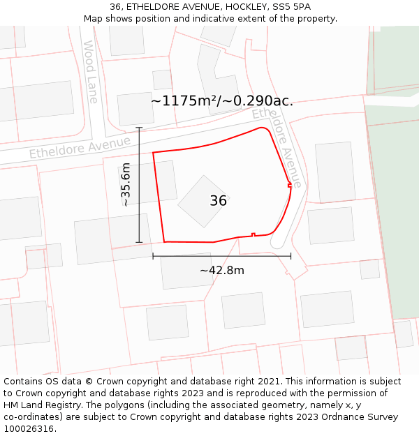 36, ETHELDORE AVENUE, HOCKLEY, SS5 5PA: Plot and title map