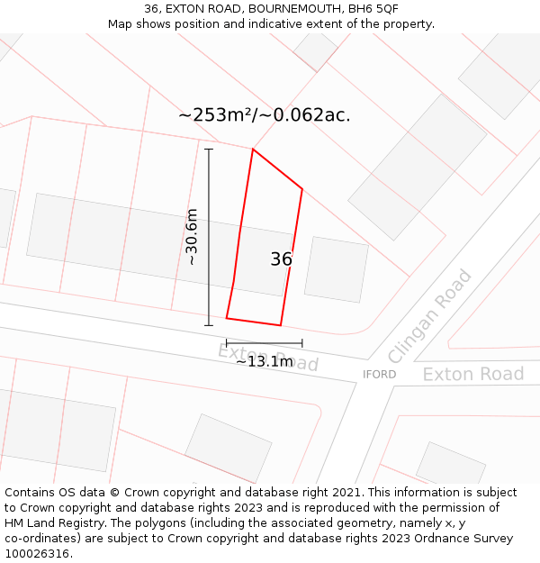 36, EXTON ROAD, BOURNEMOUTH, BH6 5QF: Plot and title map