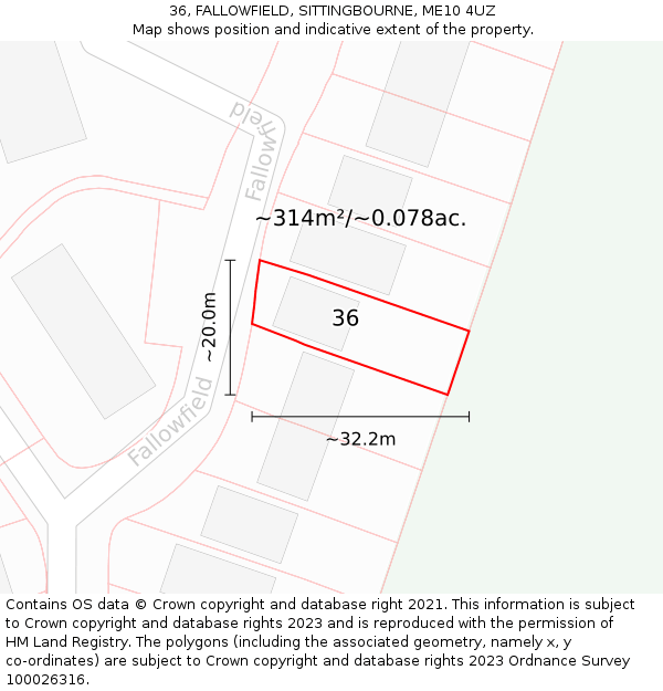 36, FALLOWFIELD, SITTINGBOURNE, ME10 4UZ: Plot and title map