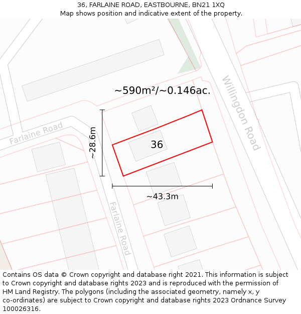 36, FARLAINE ROAD, EASTBOURNE, BN21 1XQ: Plot and title map