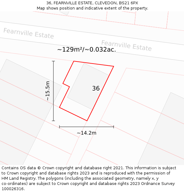 36, FEARNVILLE ESTATE, CLEVEDON, BS21 6PX: Plot and title map