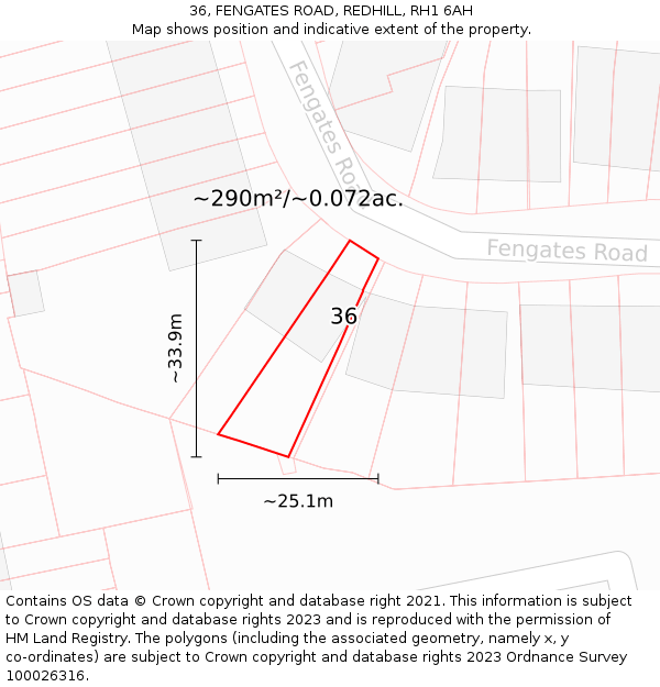 36, FENGATES ROAD, REDHILL, RH1 6AH: Plot and title map