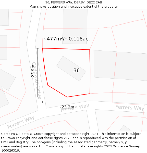 36, FERRERS WAY, DERBY, DE22 2AB: Plot and title map