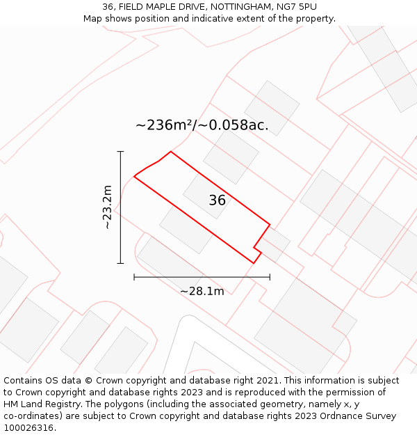 36, FIELD MAPLE DRIVE, NOTTINGHAM, NG7 5PU: Plot and title map