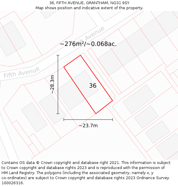 36, FIFTH AVENUE, GRANTHAM, NG31 9SY: Plot and title map