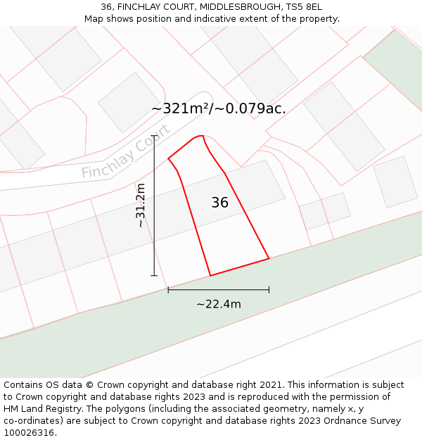 36, FINCHLAY COURT, MIDDLESBROUGH, TS5 8EL: Plot and title map