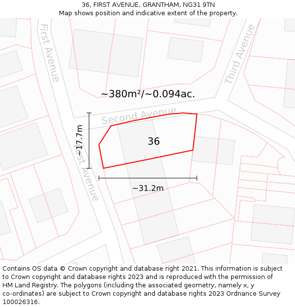 36, FIRST AVENUE, GRANTHAM, NG31 9TN: Plot and title map