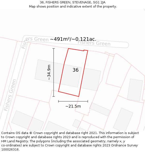 36, FISHERS GREEN, STEVENAGE, SG1 2JA: Plot and title map