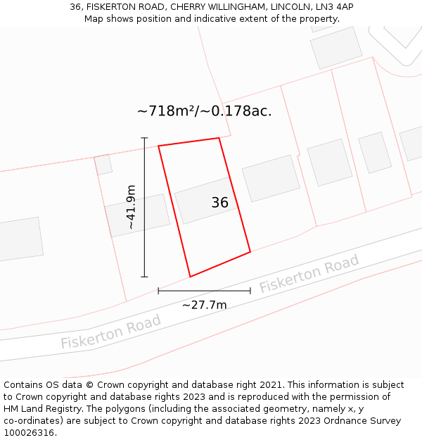 36, FISKERTON ROAD, CHERRY WILLINGHAM, LINCOLN, LN3 4AP: Plot and title map