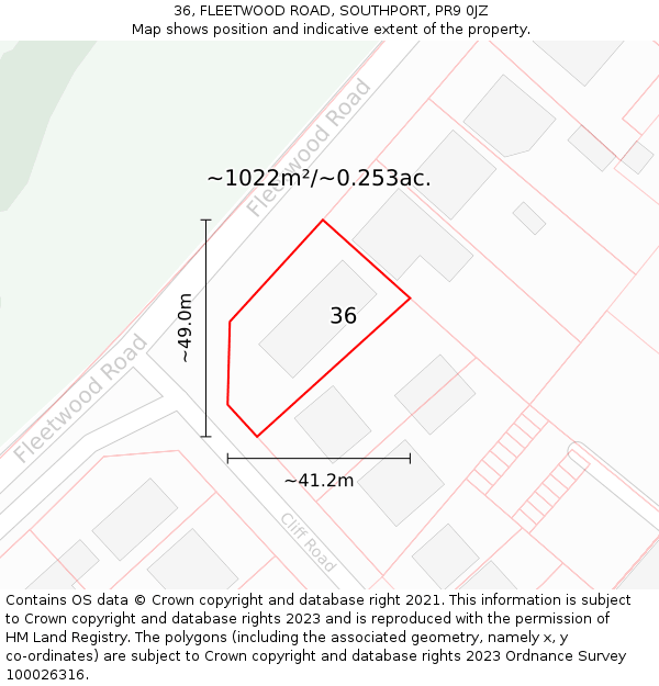 36, FLEETWOOD ROAD, SOUTHPORT, PR9 0JZ: Plot and title map