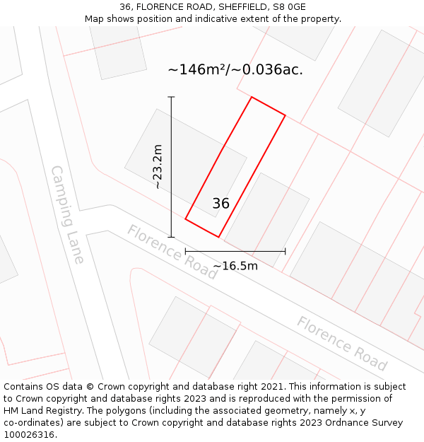 36, FLORENCE ROAD, SHEFFIELD, S8 0GE: Plot and title map