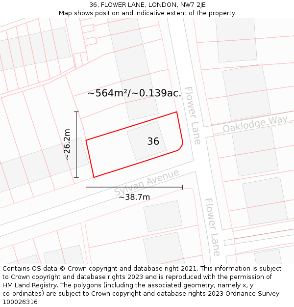 36, FLOWER LANE, LONDON, NW7 2JE: Plot and title map