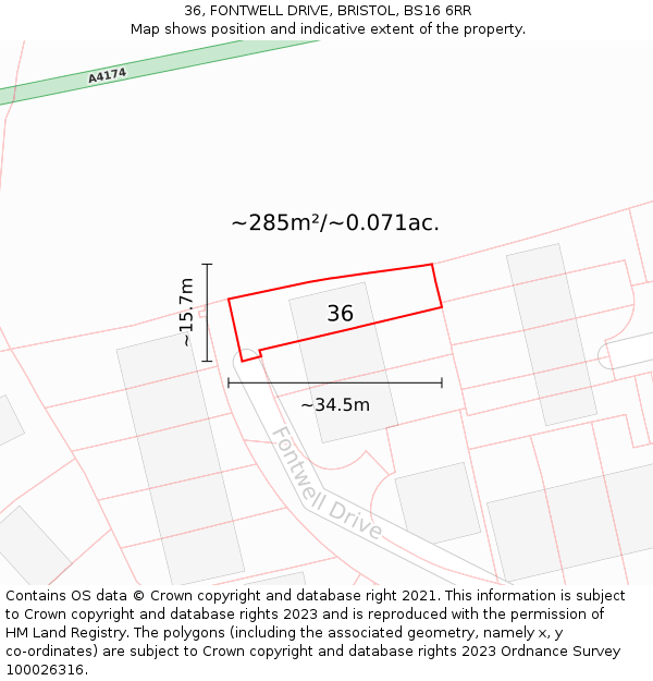 36, FONTWELL DRIVE, BRISTOL, BS16 6RR: Plot and title map