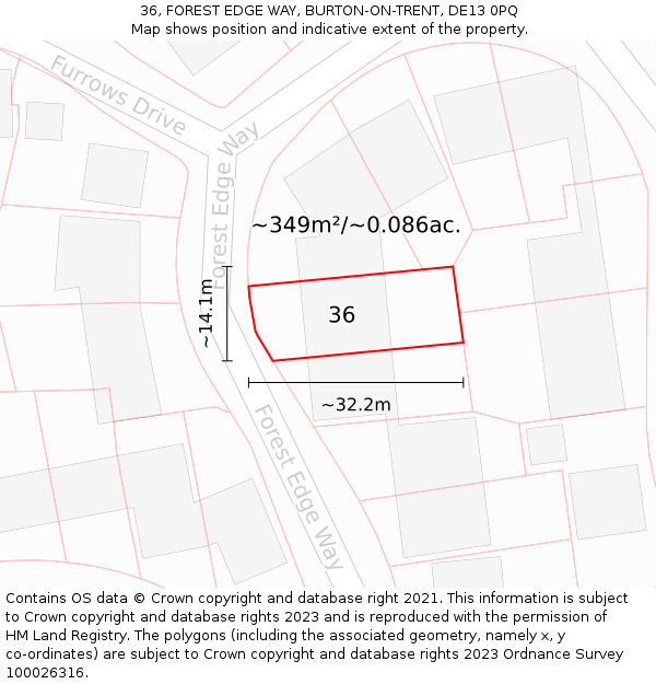 36, FOREST EDGE WAY, BURTON-ON-TRENT, DE13 0PQ: Plot and title map