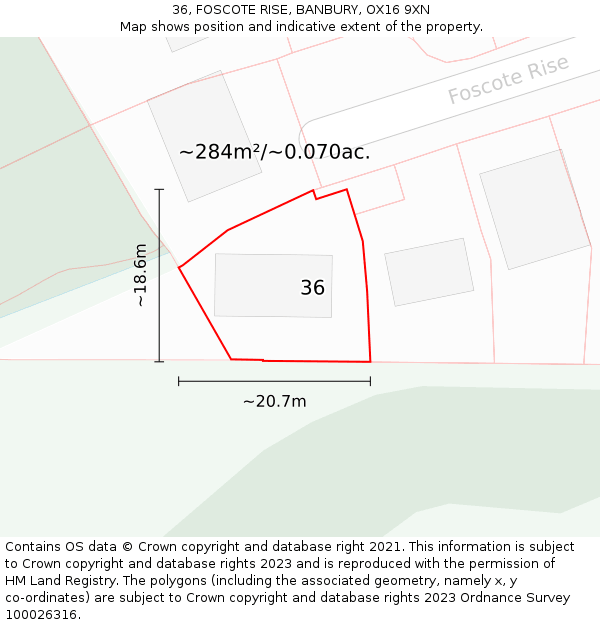 36, FOSCOTE RISE, BANBURY, OX16 9XN: Plot and title map