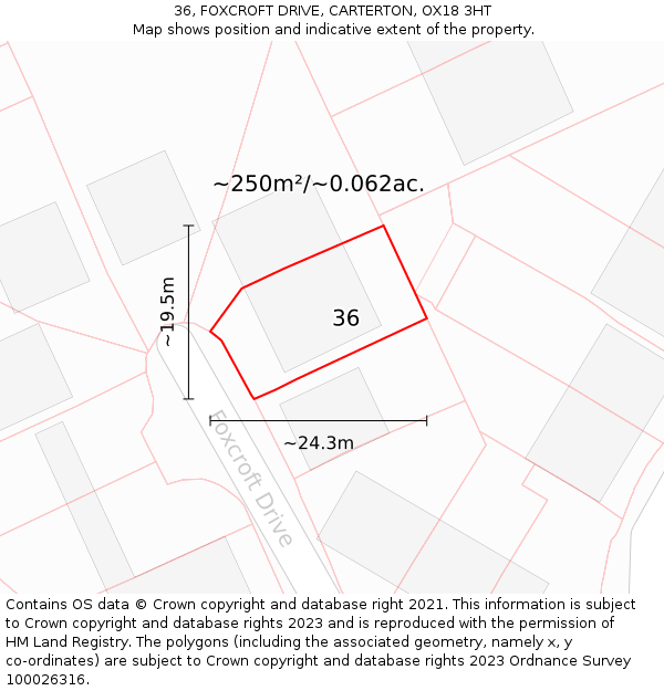 36, FOXCROFT DRIVE, CARTERTON, OX18 3HT: Plot and title map